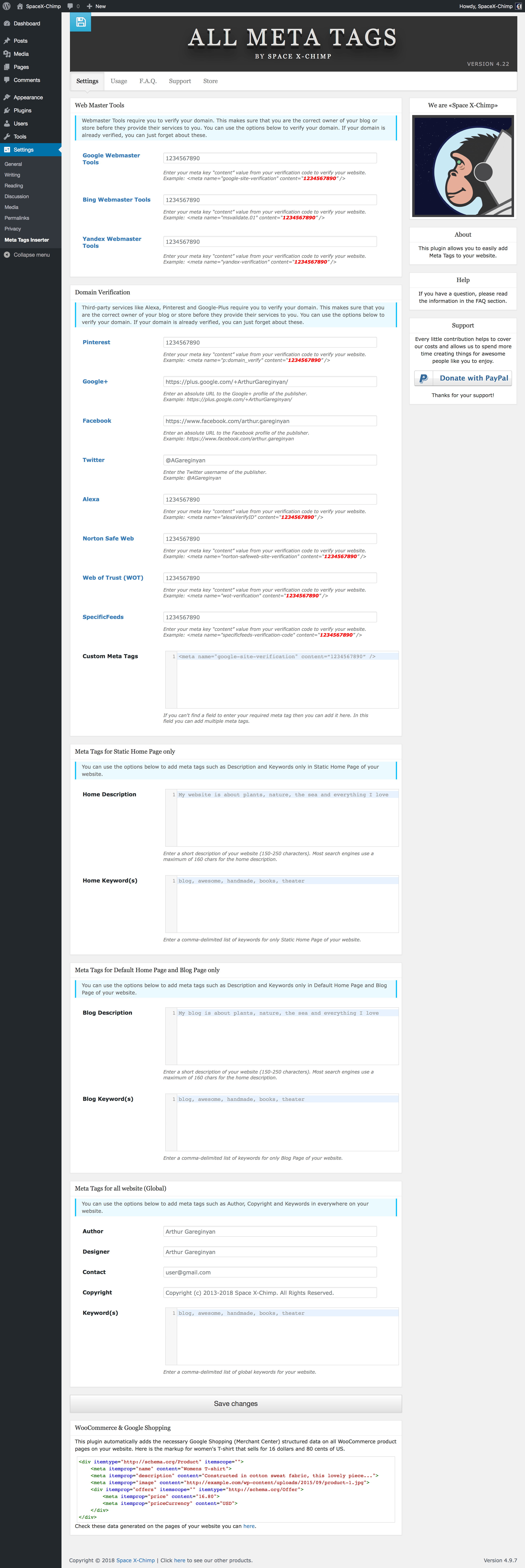 WP plugin "All Meta Tags" by Space X-Chimp