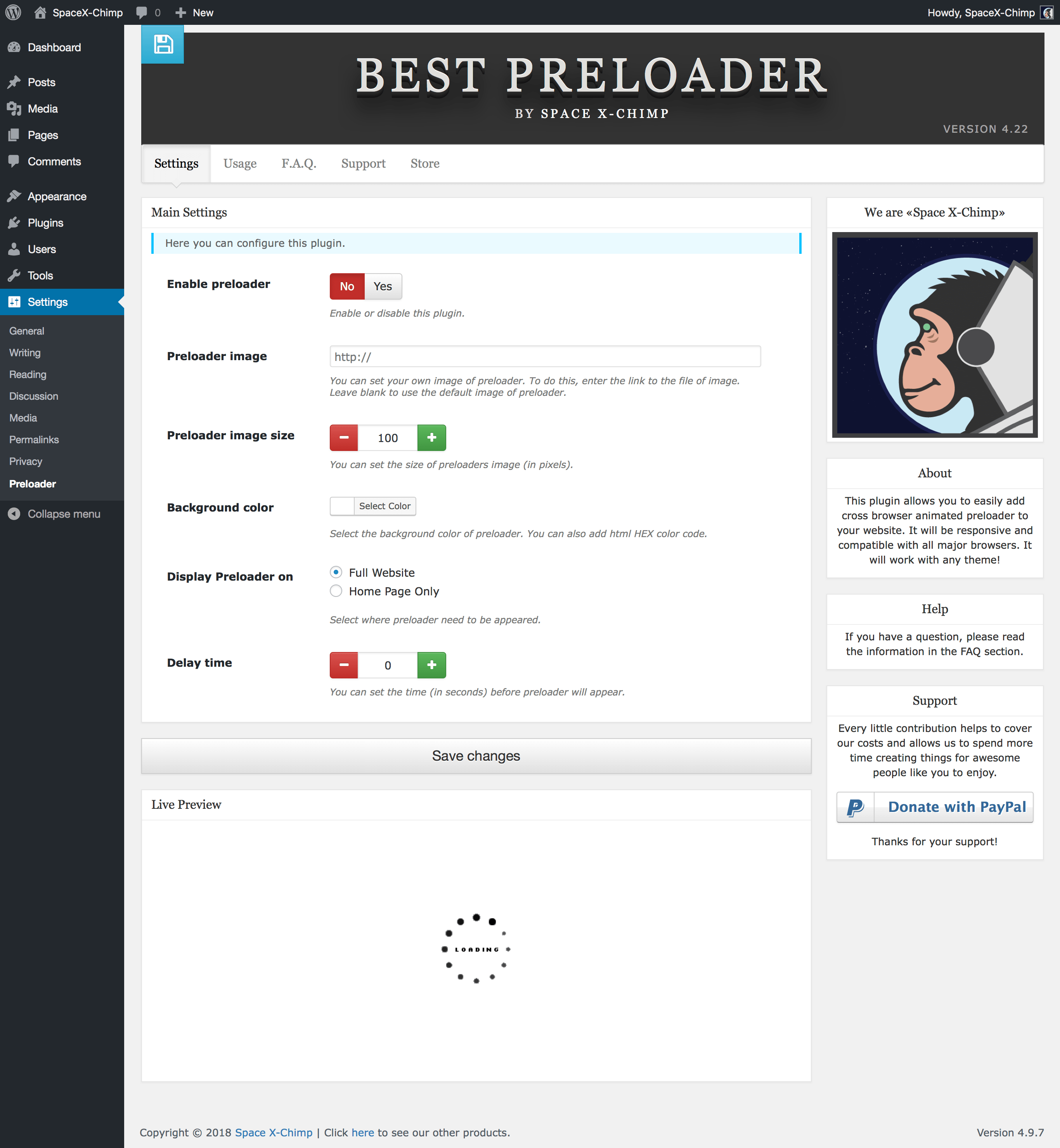 WP plugin "Best Preloader" by Space X-Chimp