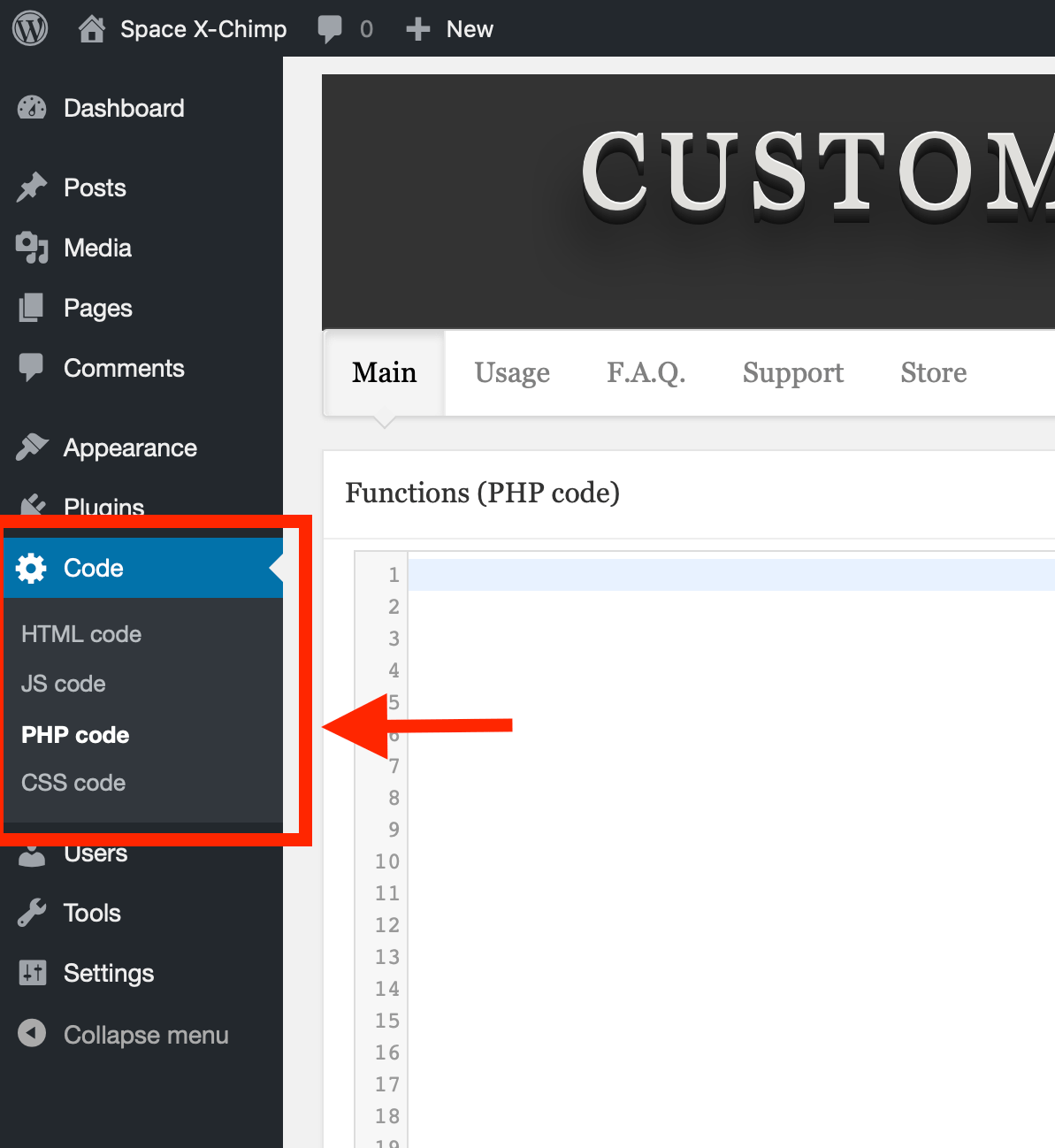WP plugin "Custom Code Manager" by Space X-Chimp