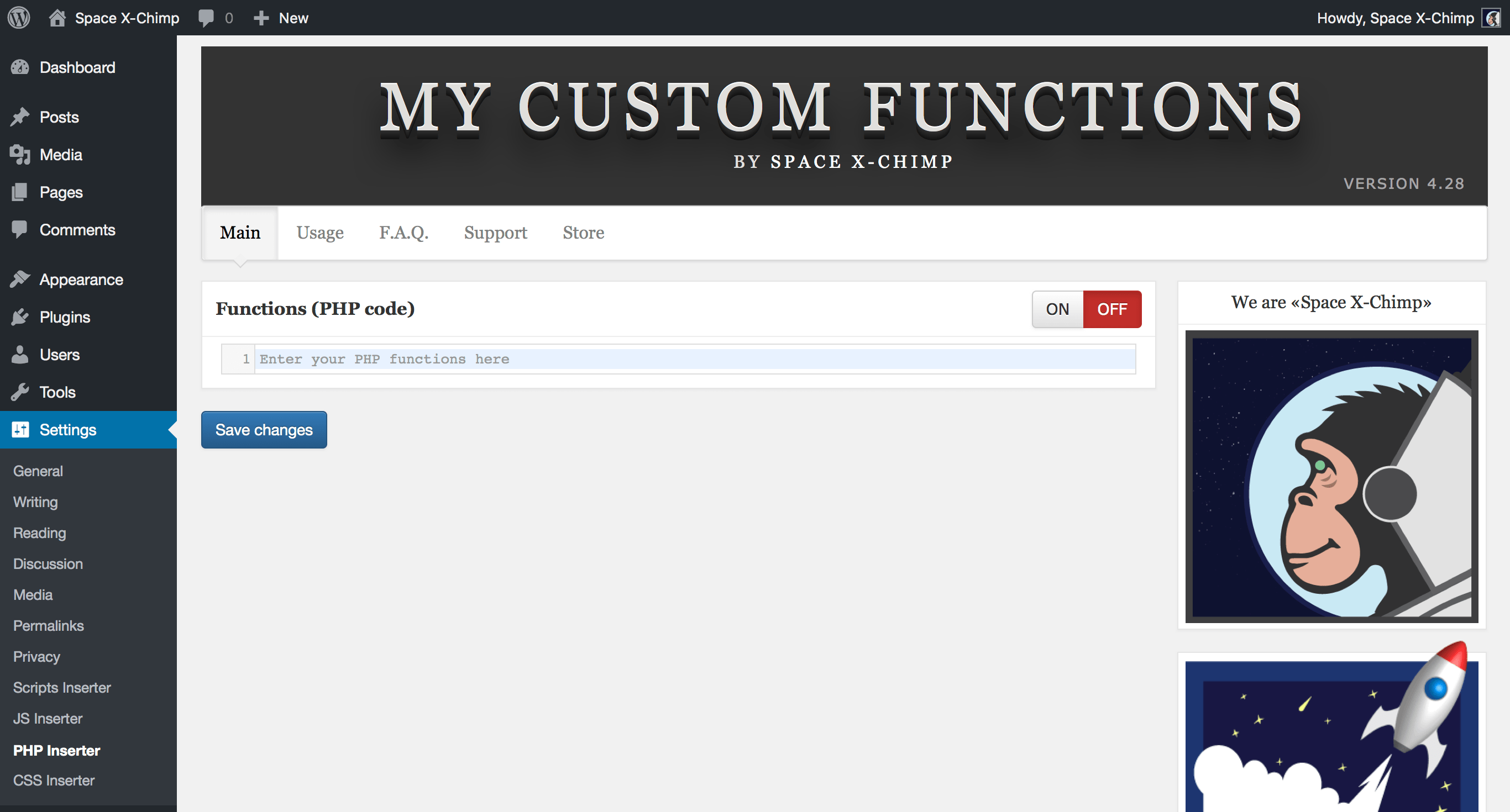 WP plugin "My Custom Functions" by Space X-Chimp