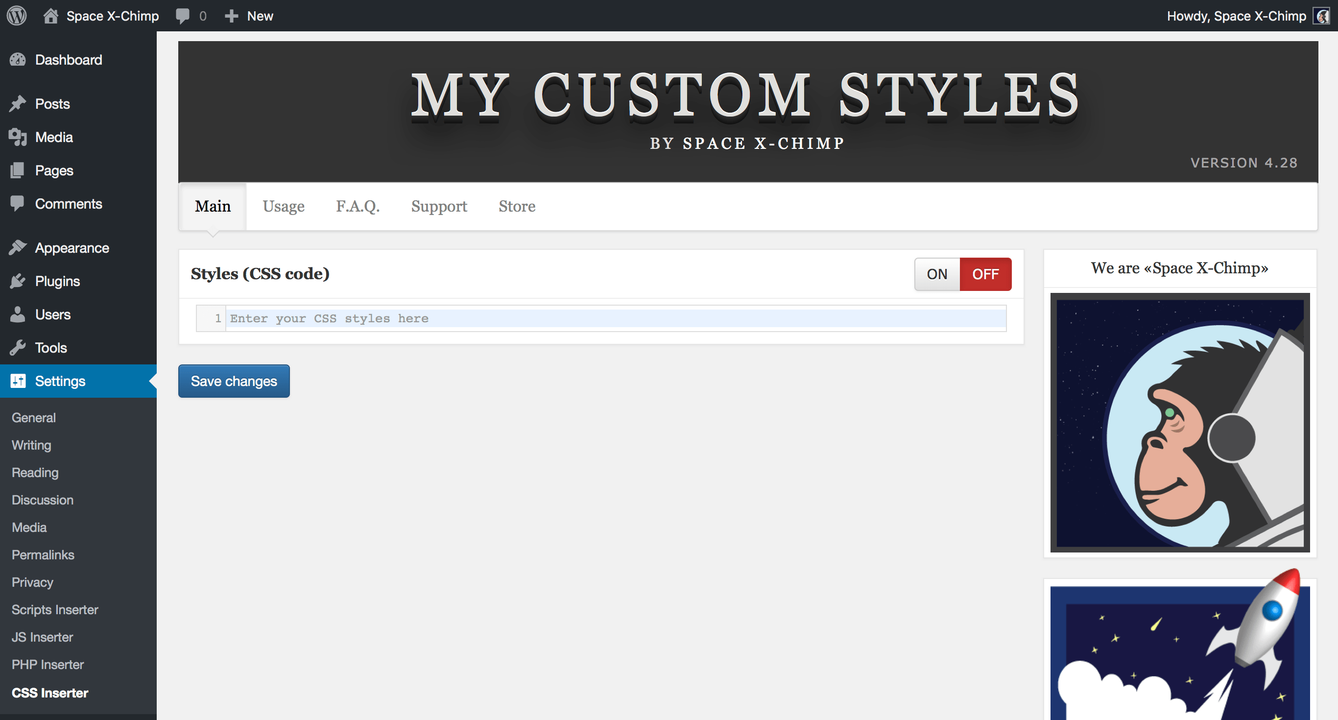 WP plugin "My Custom Styles" by Space X-Chimp
