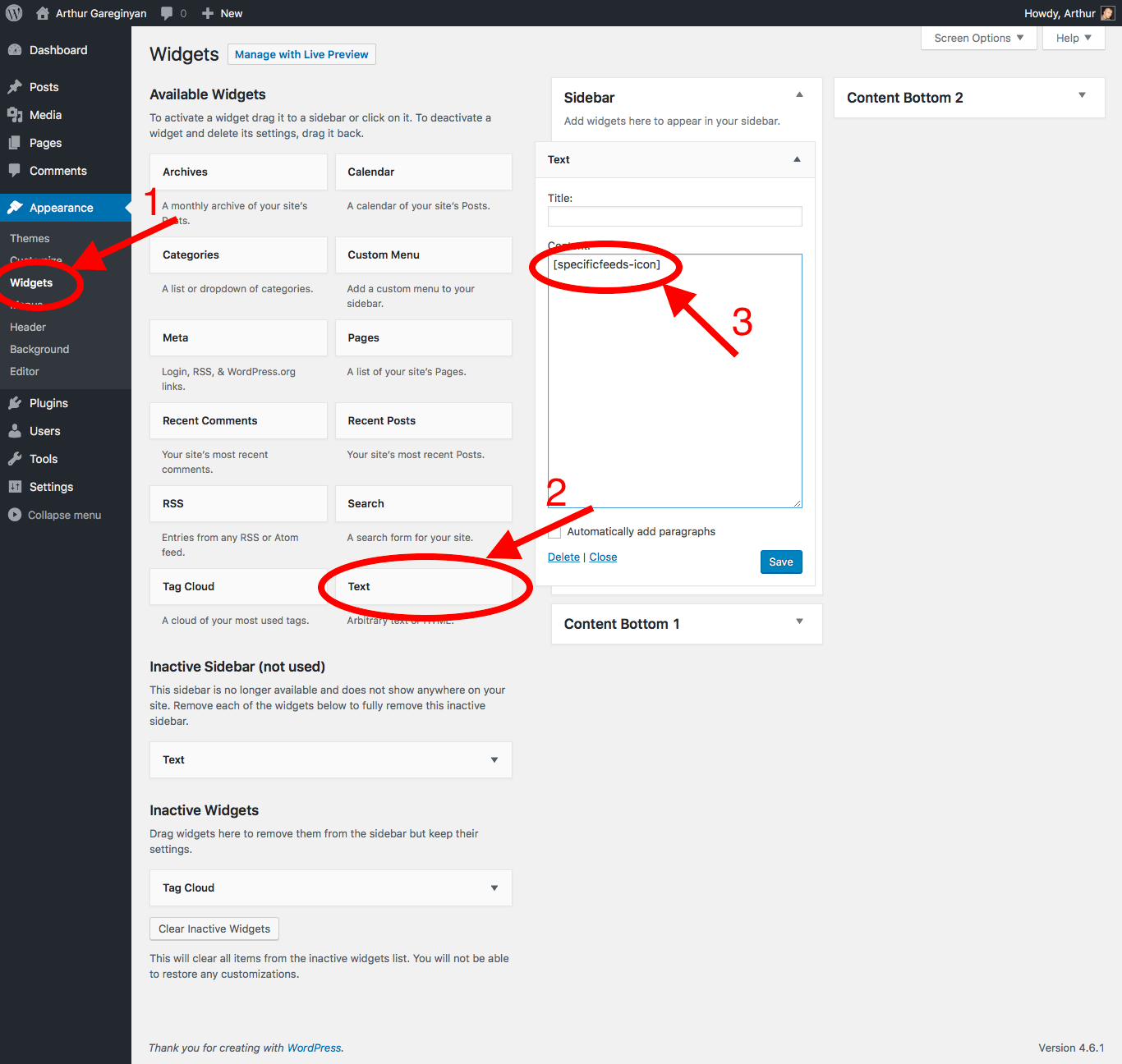 WP plugin "RSS Feed Icon for SpecificFeeds.com" by Space X-Chimp