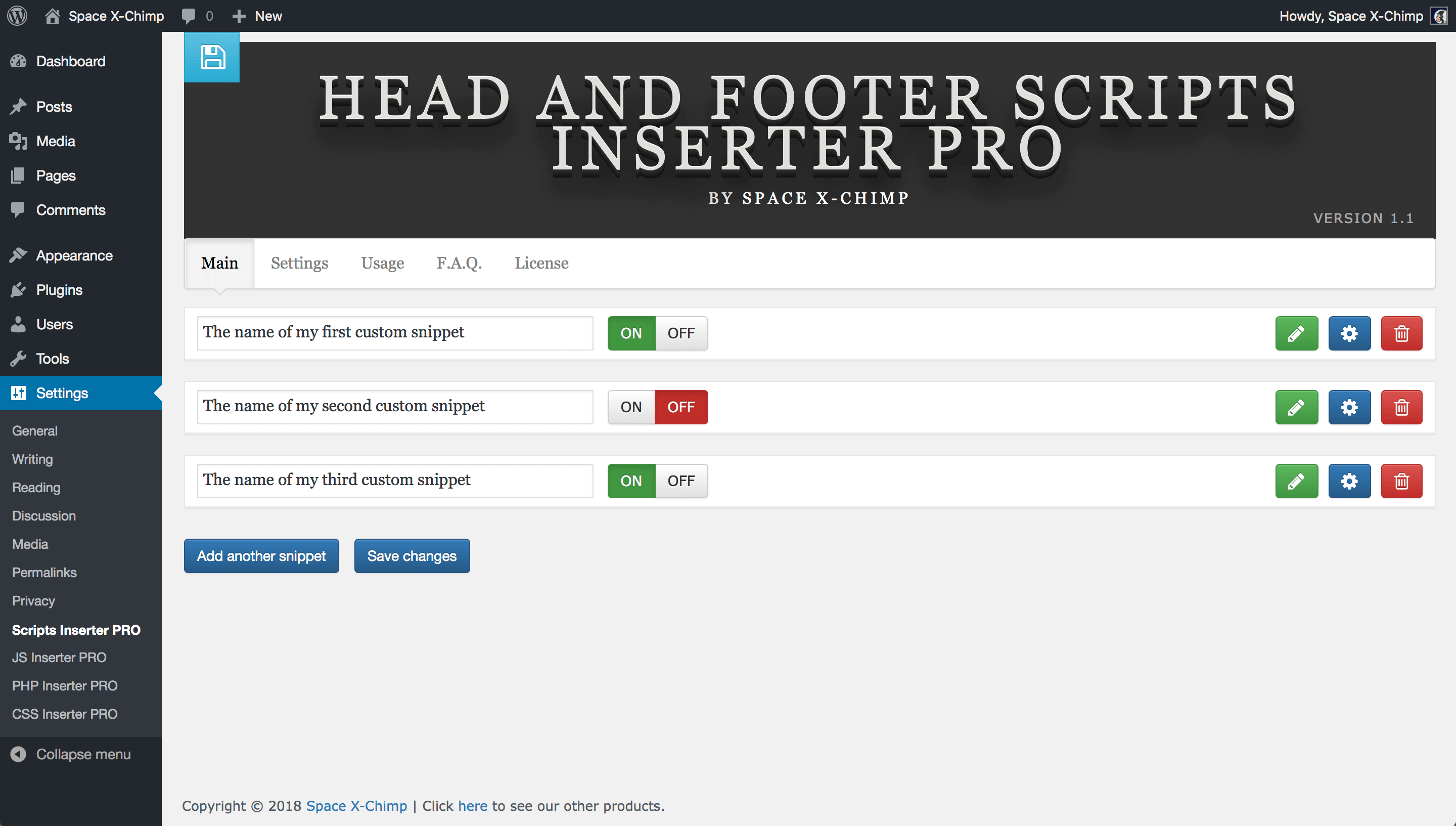 WP plugin "Head and Footer Scripts Inserter PRO" by Space X-Chimp