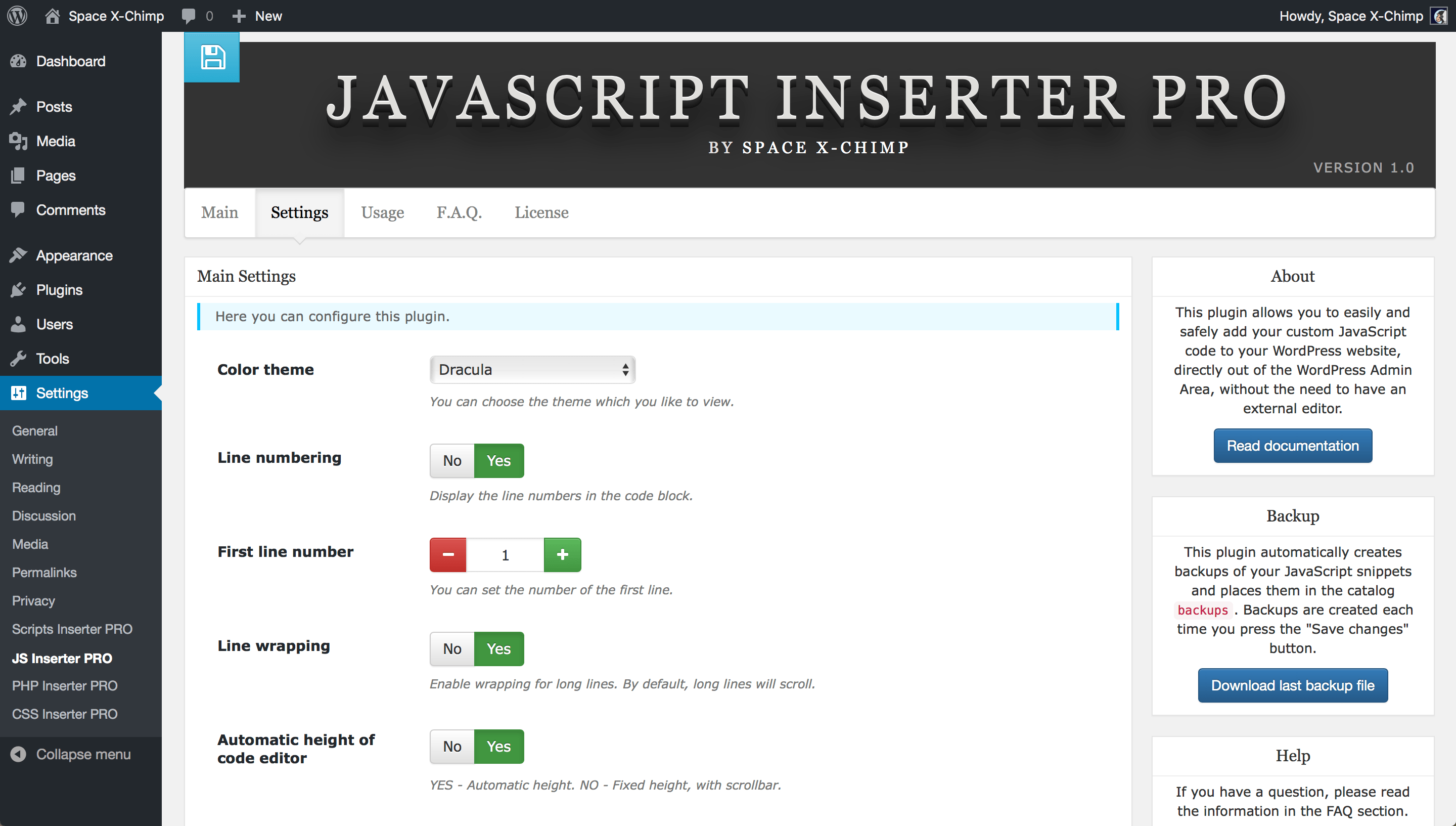 WP plugin "JavaScript Inserter PRO" by Space X-Chimp